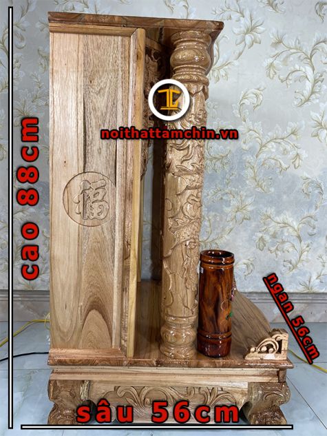 Bàn thờ ông địa gỗ Xoan 56x56x88 (Ngang x Sâu x Cao)